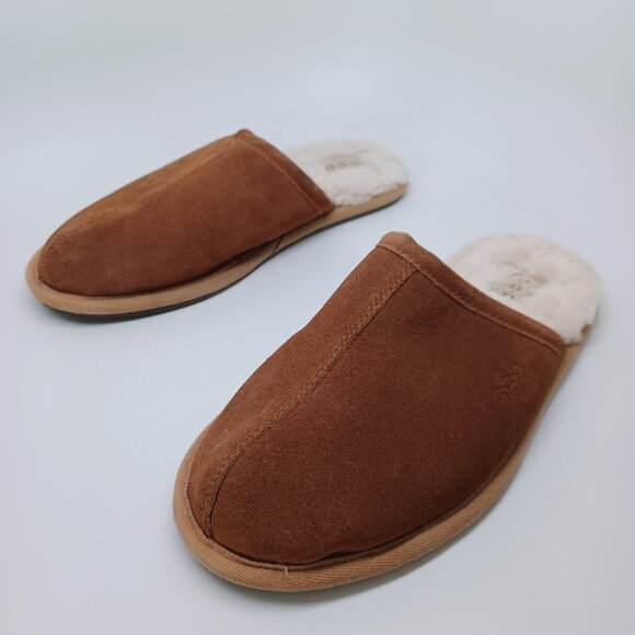 Brookstone Slippers N-A-P Suede Leather Shearling Slip On Mens Medium - Picture 7 of 12